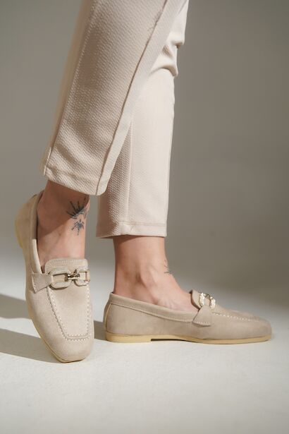 Kadın Toka Detaylı Loafer  Krem