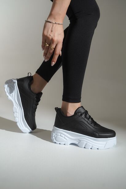 Yüksek Taban Günlük Kadın Sneaker  Siyah Beyaz