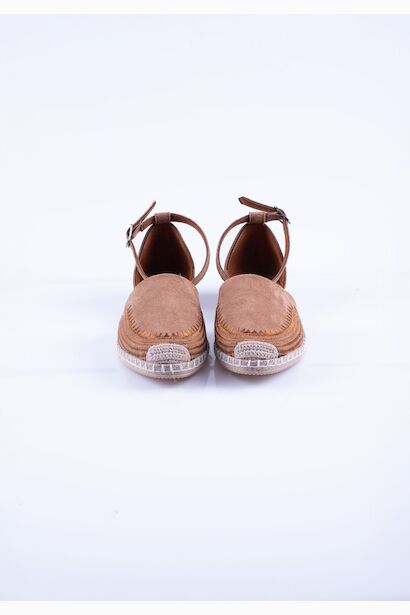 Vegan Süet Bilekten Bağlamalı Kadın Espadril Sandalet  Taba Süet