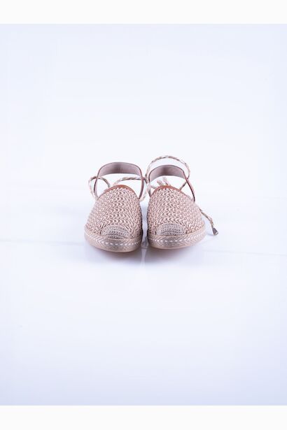 Vegan Hasır Arka Açık Espadril Kadın Sandalet  Krem