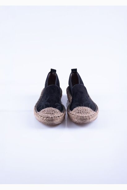 Vegan Palmiye Desenli Kadın Espadril Ayakkabı  Siyah