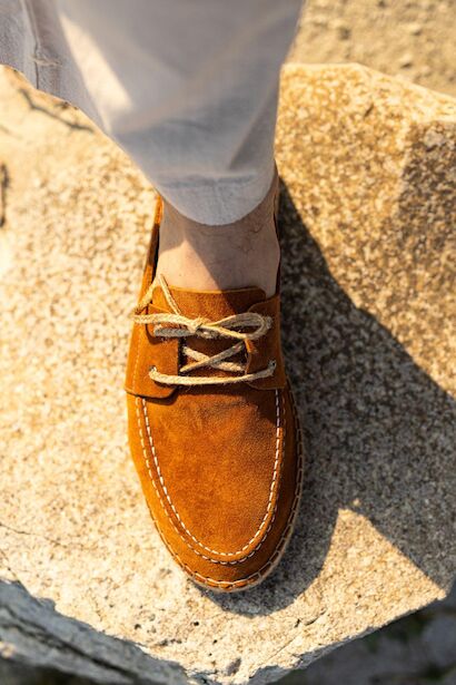 Erkek Hakiki Deri Bağcıklı Taba Espadril Ayakkabı  Taba